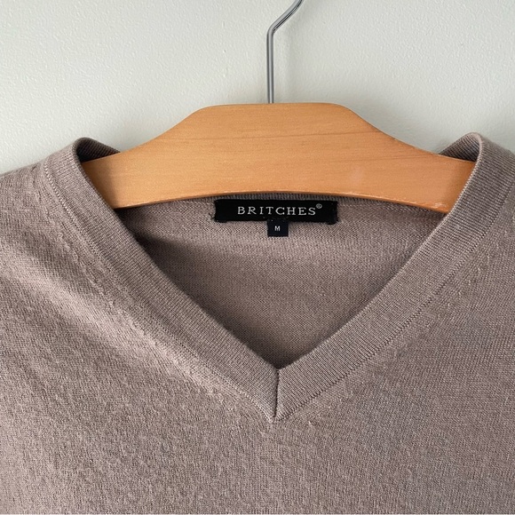 Britches Merino Wool Vneck Pullover Knit Sweater Taupe Mens Size Medium - Picture 6 of 8